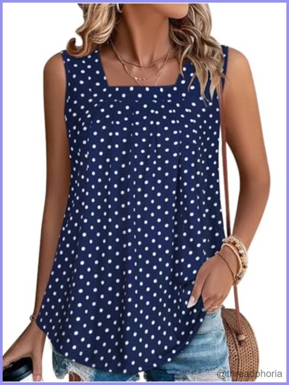 Womens Square Neck Pleated Tank Top Sleeveless Loose Fit Summer